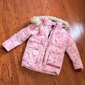 DEUX PAR DEUX Girls Pink Puffer Winter Jacket with Removable Faux Fur Hoodie
